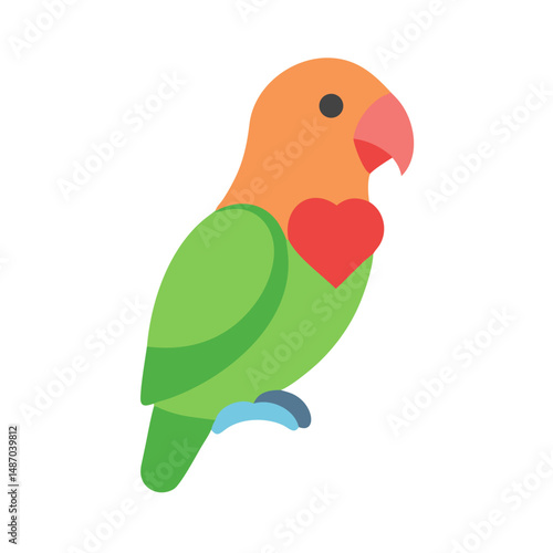 Stylized cartoon lovebird with heart symbol on black background