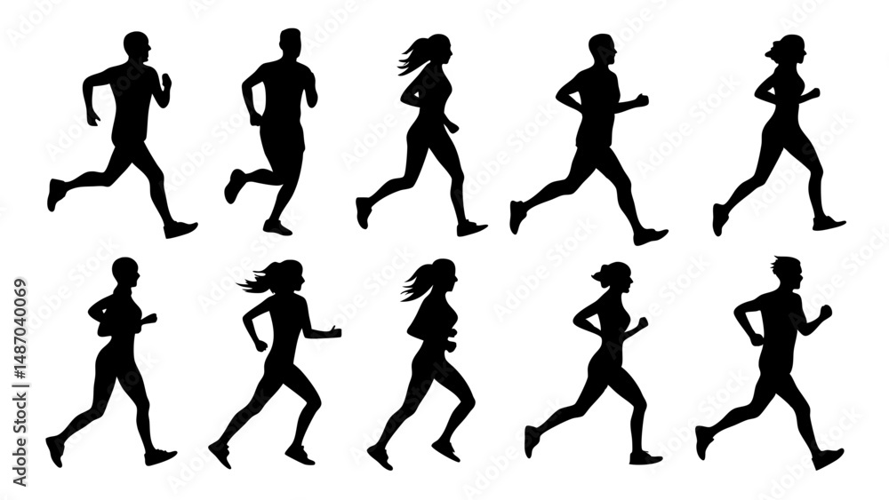 set of running people silhouette vector on tranparent background. set of running people silhouette vector on tranparent background.