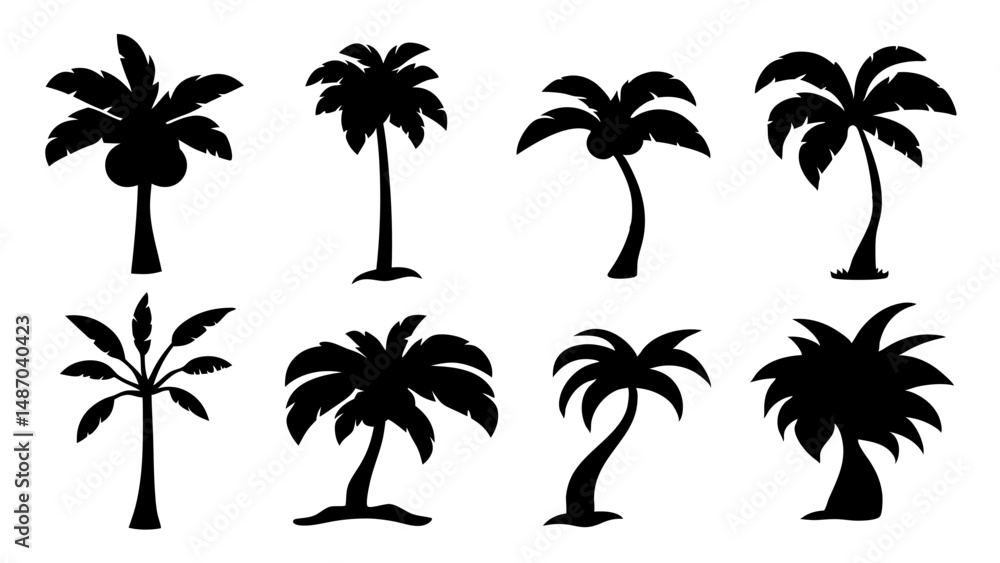 Obraz premium set of stylized palm tree silhouette vector on tranparent background