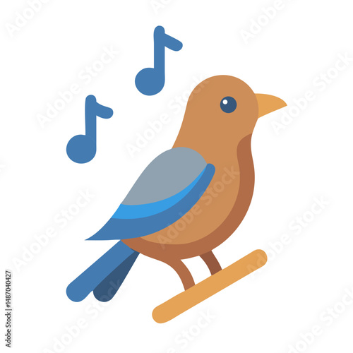 Stylized vector image of songbird with musical notes on black