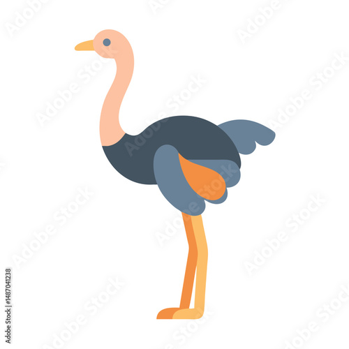 Flat illustration of an ostrich in profile against black
