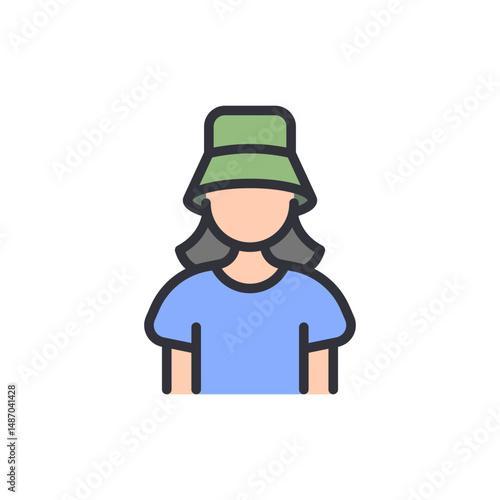 Stylized Woman With Bucket Hat Icon For Fashion And Lifestyle Projects