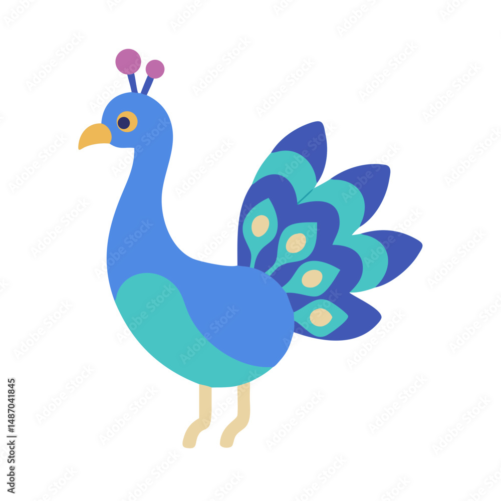 Fototapeta premium Stylized peacock illustration with a flat design on black