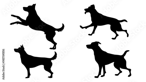 set of dog different pose silhouette vector