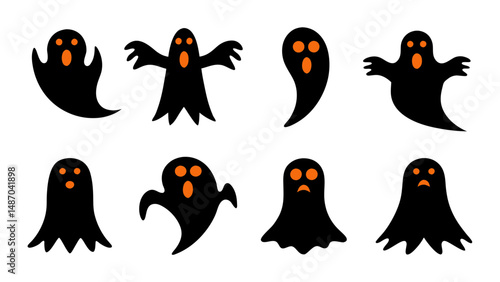 set of halloween ghost vector on tranparent background