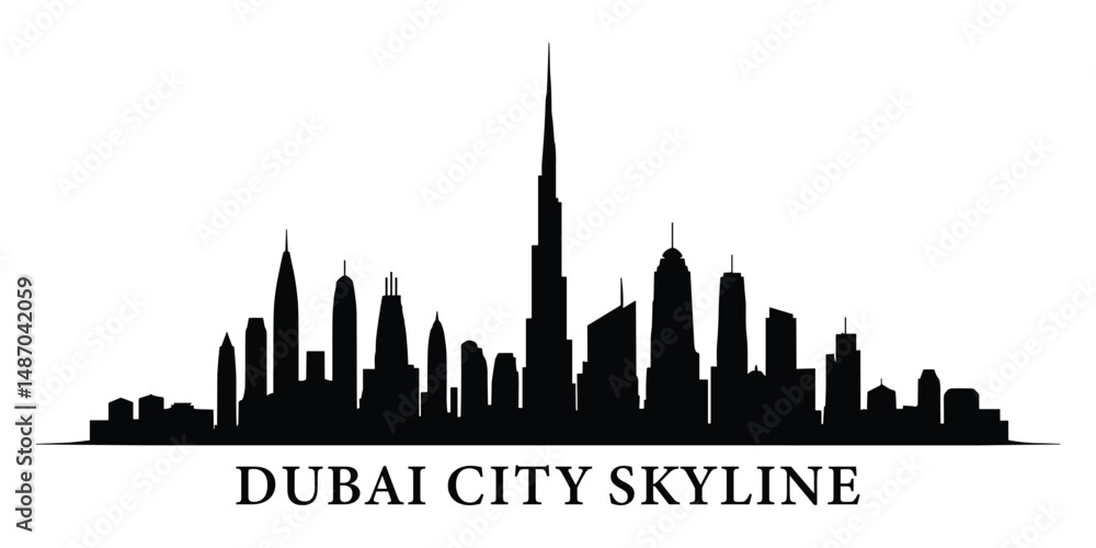 Obraz premium Silhouette of the Dubai City skyline vector art