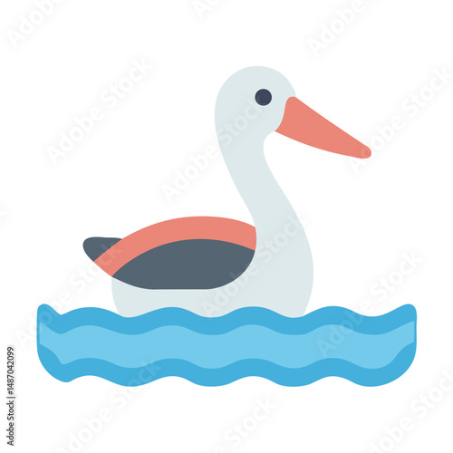 Stylized pelican swimming in water flat vector illustration