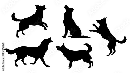 set of dog different pose silhouette vector