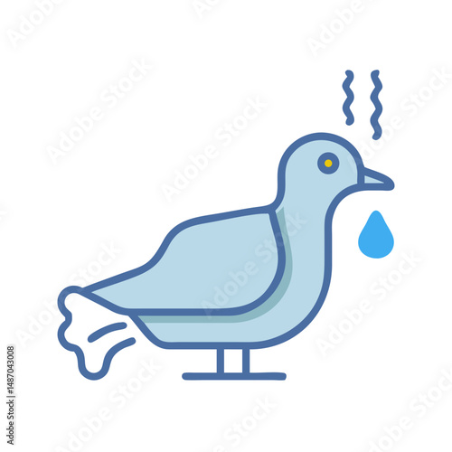 Sick pigeon flat icon with fever and runny nose