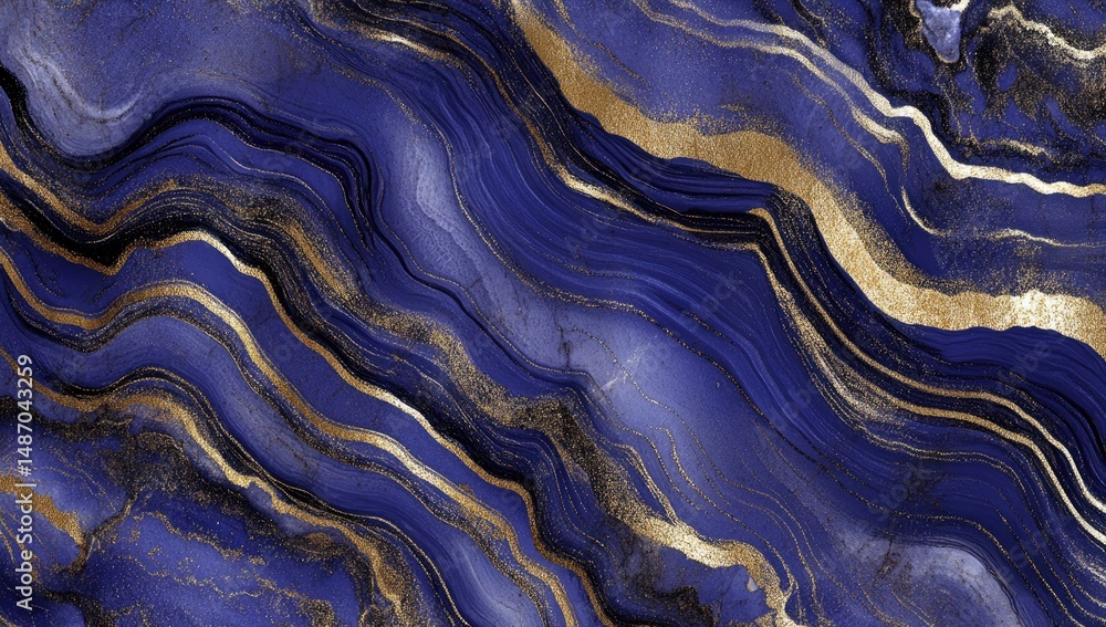 Abstract, luxurious marble effect, deep blue and gold veins Abstract, luxurious marble effect, deep blue and gold veins