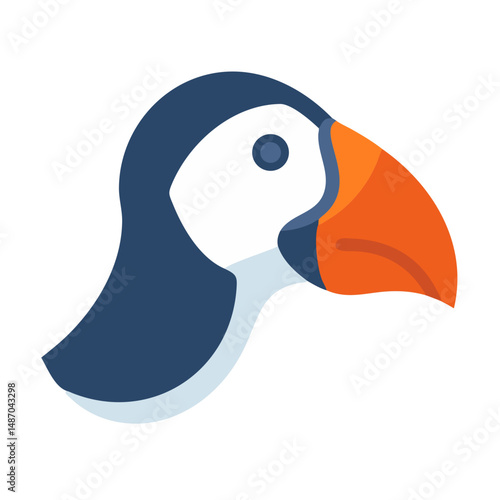 Stylized puffin head graphic illustration against black background
