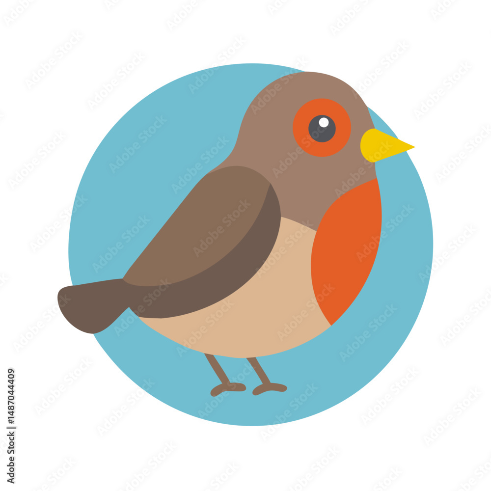 Fototapeta premium Cute cartoon robin in a blue circle frame
