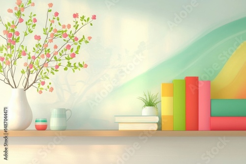 Wallpaper Mural Refreshing Colorful Bookshelf Home Office Backdrop Creating Vibrant Atmosphere For Online Presentations In Cozy Workspace Torontodigital.ca