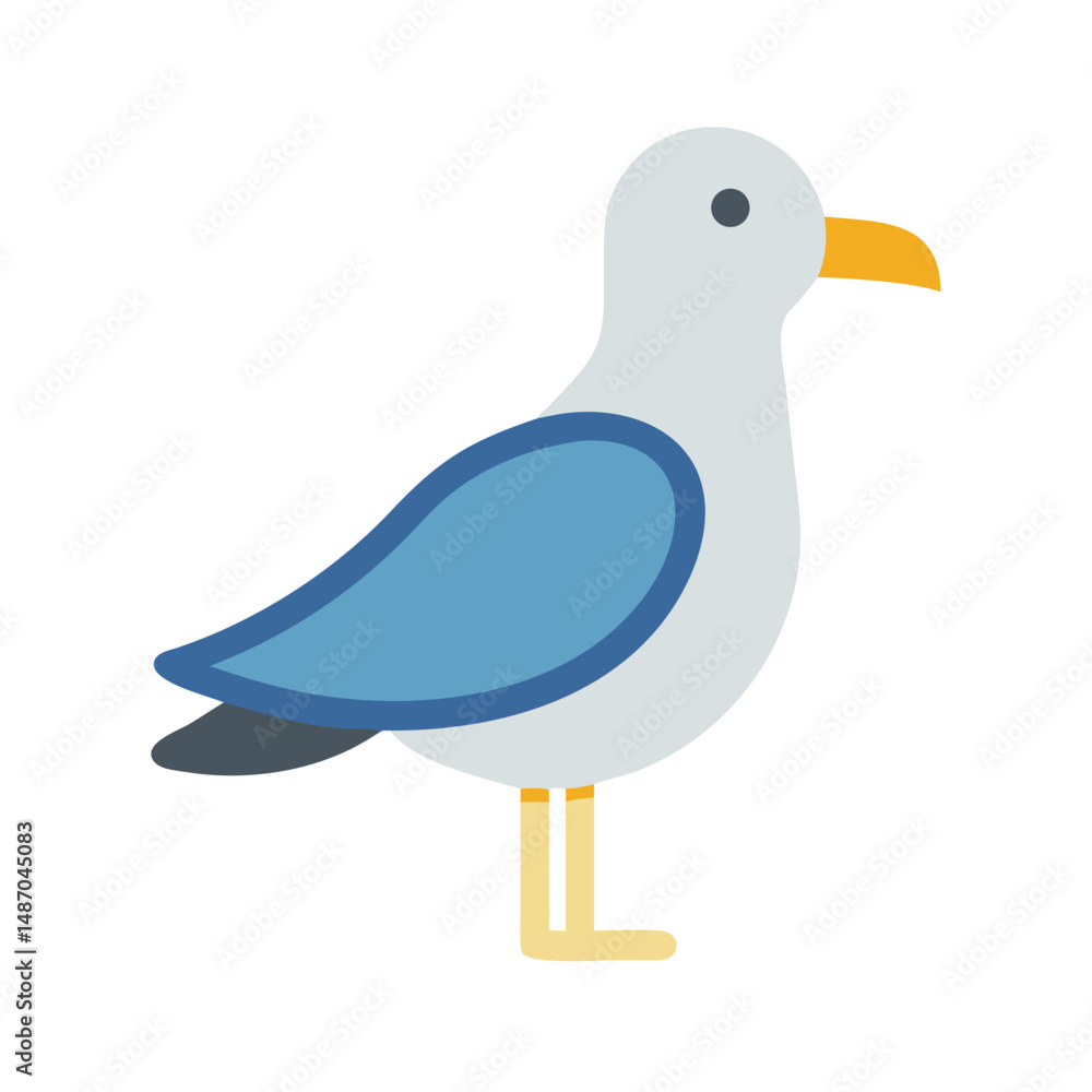 Obraz premium Flat design illustration of a seagull on black background