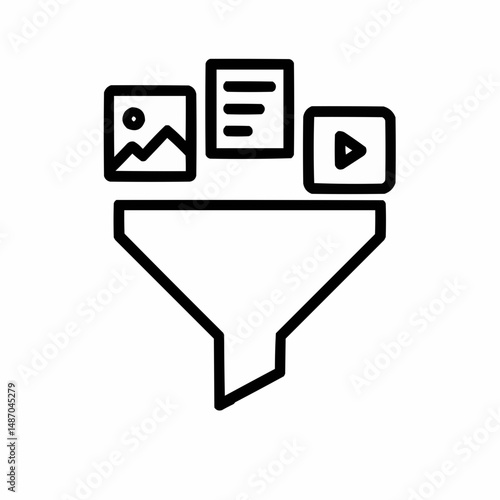 Outlined funnel with content blocks flowing in — content nurturing process.