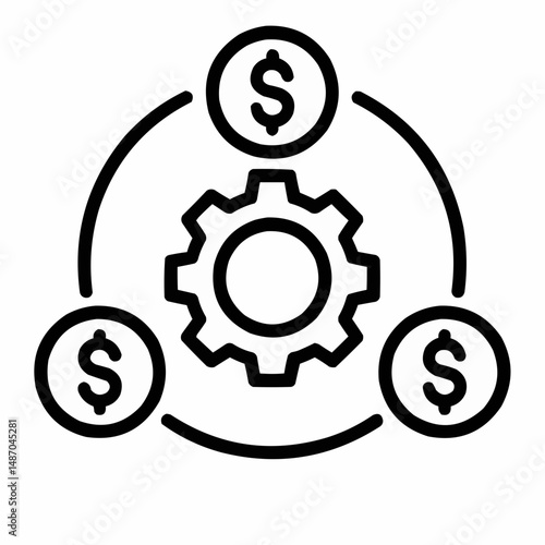 Outlined gear icon with coins orbiting around, representing automated staking protocols.