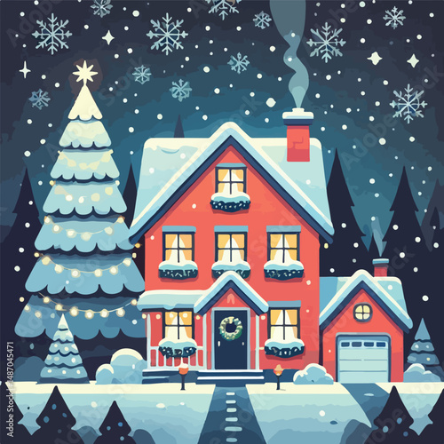 Wallpaper Mural vector image of a snowy house on a beautiful christmas eve Torontodigital.ca