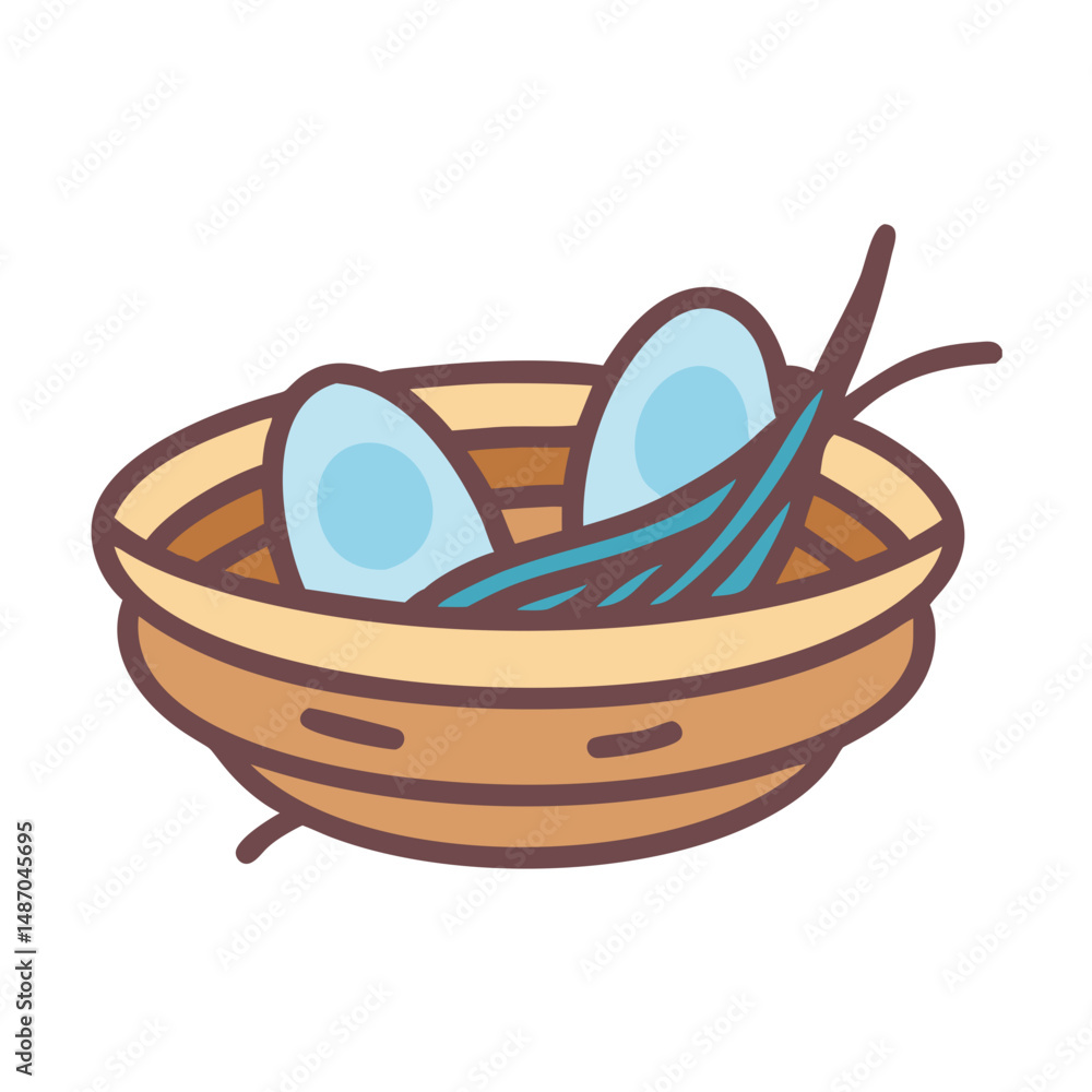 Fototapeta premium Stylized bird nest with eggs resting on dark background