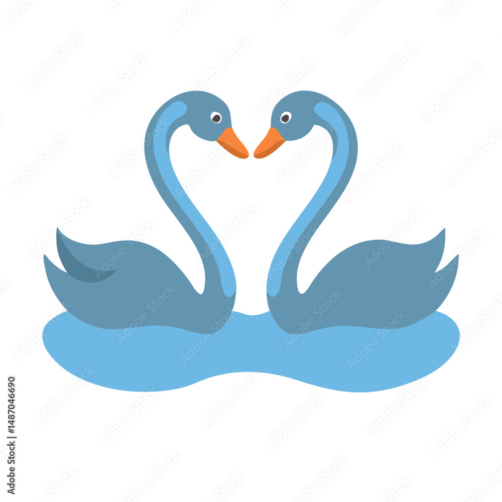 Fototapeta premium Two swans forming a heart shape on black background