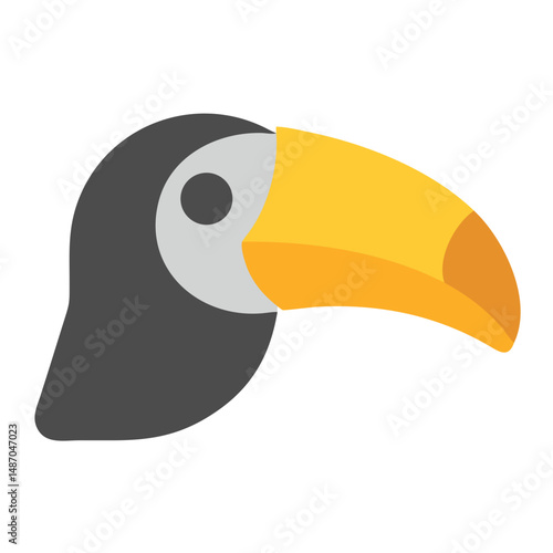Flat design illustration of a toucan head on black