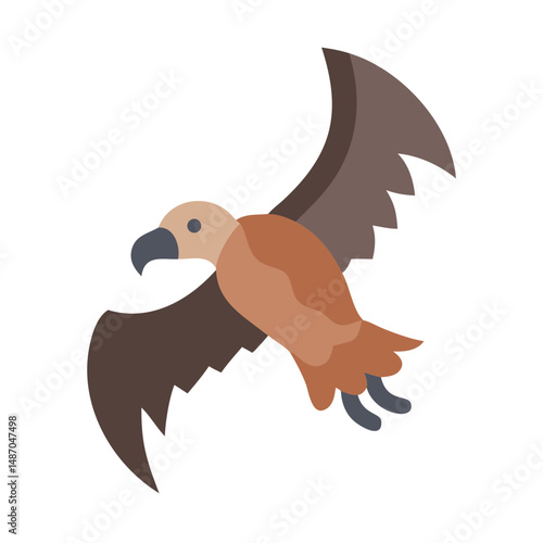 Cartoon vulture soars against a black background flat illustration
