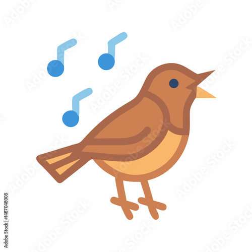 Singing bird with musical notes on a black background