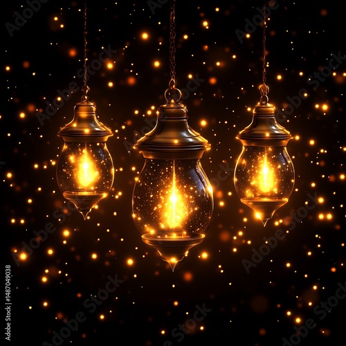 Wallpaper Mural Glowing lanterns hang amidst sparkling dust Torontodigital.ca