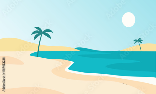 Serene Beach Scene with Palm Trees