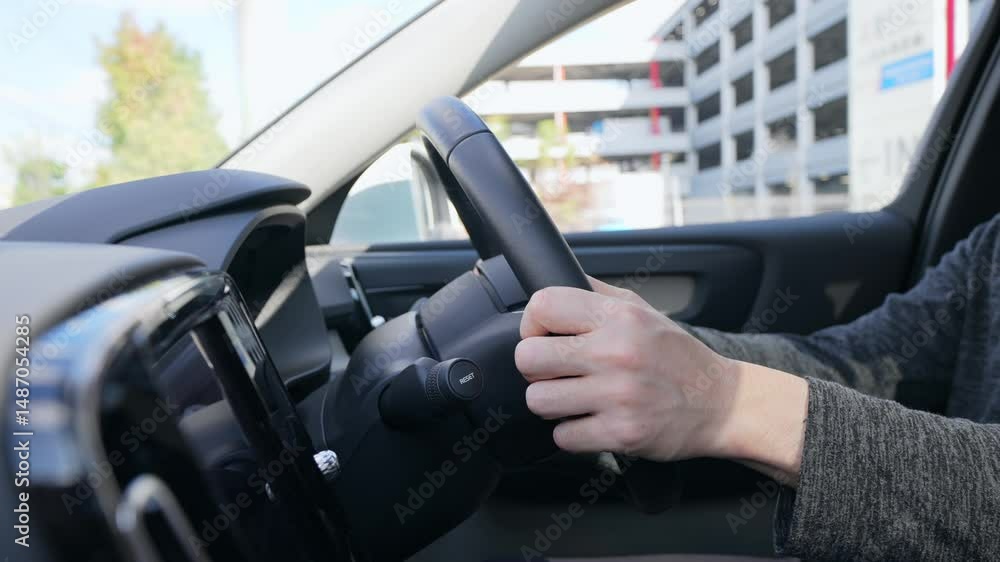 自動車を運転する男性ドライバーの車内シーン 自動車を運転する男性ドライバーの車内シーン