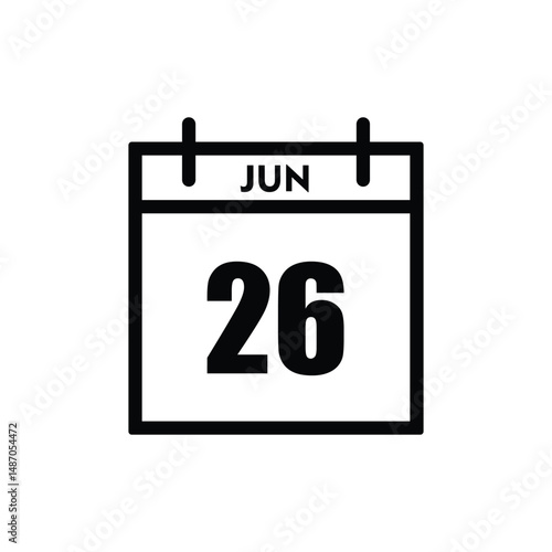 calender icon, 26 june icon with white background