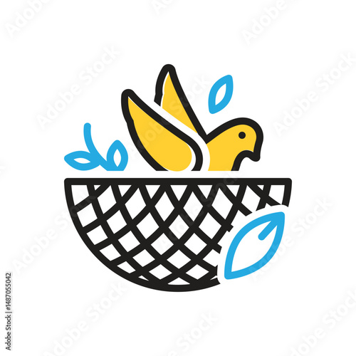 Multi color icon for bird in nest