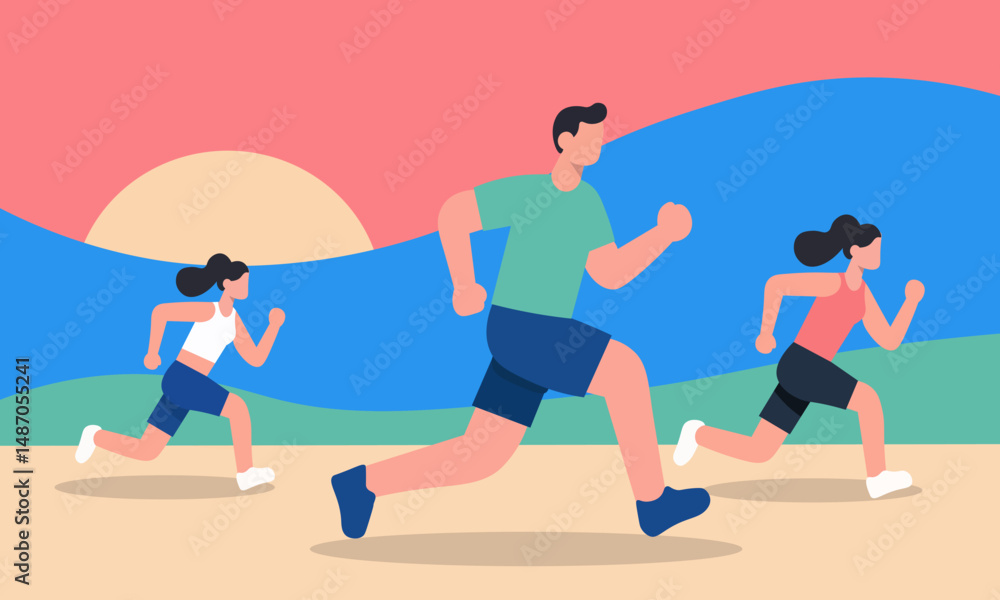 Fototapeta premium Active Lifestyle Three People Running Outdoors