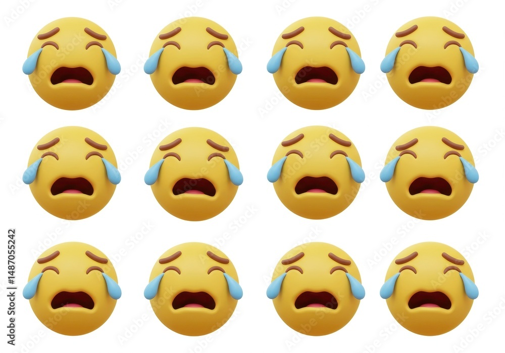 Naklejka premium Crying emojis grid pattern