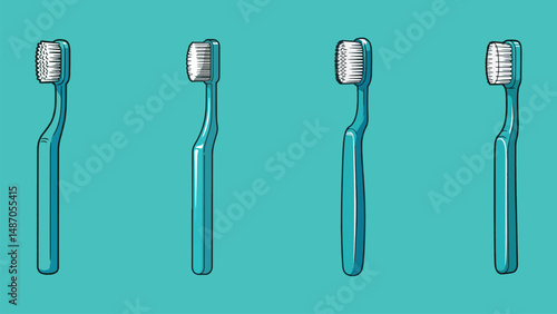 Toothbrush Vector Illustration – Minimalist Flat Design of Toothbrushes on Blue Background for Dental Care, Hygiene, and Oral Health Concepts