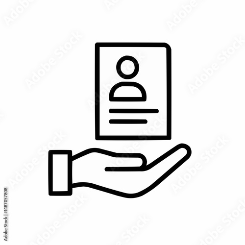 Outlined hand offering a resume sheet — application handover.
