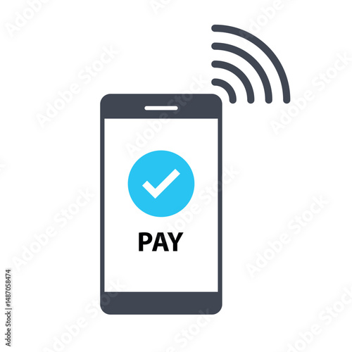 Smartphone Payment Icon Vector with Checkmark- Representing Successful Mobile Pay Transaction