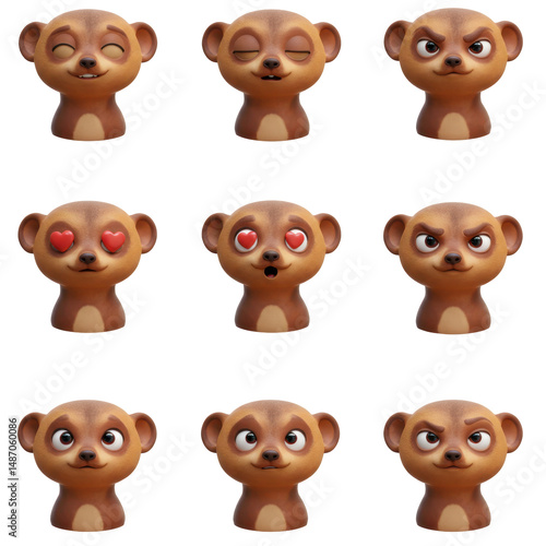 Cartoon meerkat faces showing various emotions