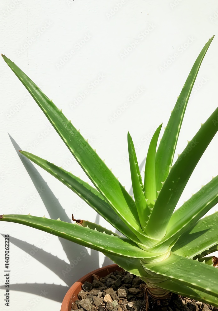 Obraz premium Sunlit Aloe Vera: A Vibrant Succulent in a Terracotta Pot