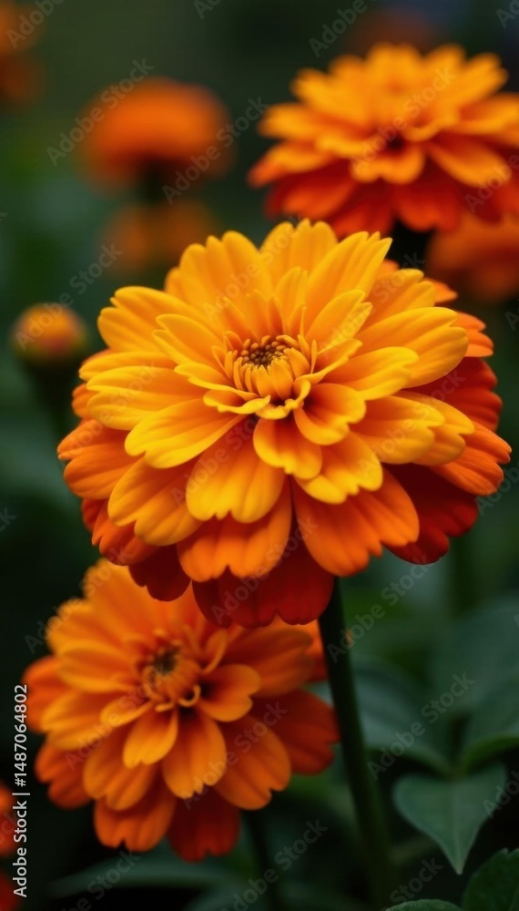Vibrant marigold blooms, close-up, textured petals, plant, background Vibrant marigold blooms, close-up, textured petals, plant, background