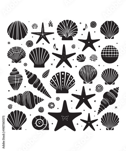 Wallpaper Mural Sea shells starfish silhouette vector illustration, Starfish icon collection.  Torontodigital.ca