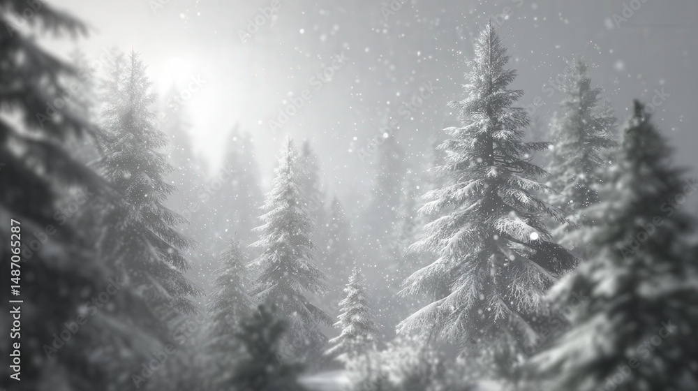 Fototapeta premium Dreamy Snowy Landscape with Soft Focus and Gentle Light Creating a Serene Winter Atmosphere