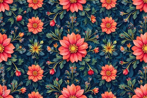 Intricate floral pattern, seamlessly repeating, bloom, beautiful