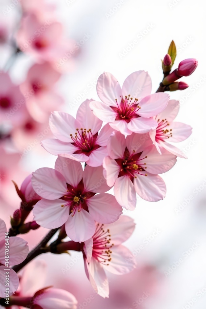 Obraz premium Delicate pink blossoms clustered together, isolated on white , nature, flowers, pink