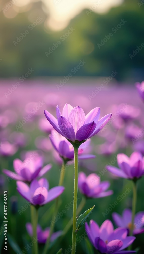 Fototapeta premium Purple flower field, focus on foreground bloom, detail, lavender, macro