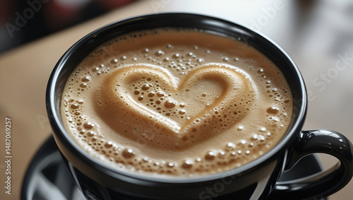Heart in Coffee Cup: A warm cup of coffee with heart-shaped latte art.  Perfect for expressing love, comfort, or a cozy morning.
