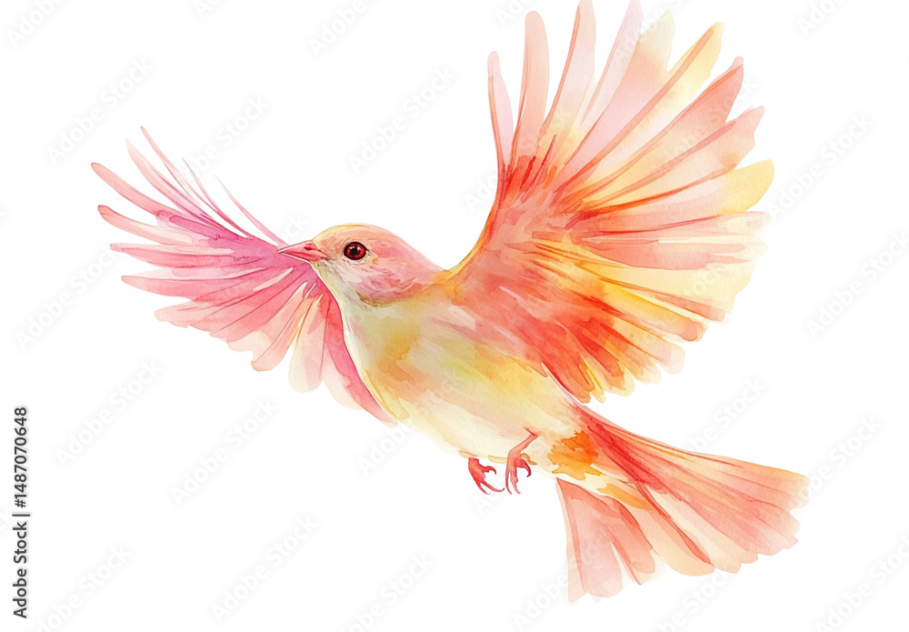 Fototapeta premium Watercolor flying bird, white background 