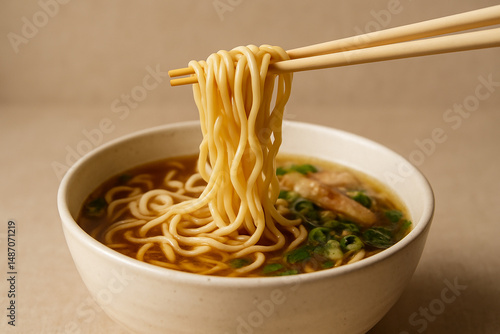 Noodle ramen soup with chicken