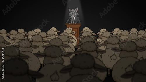 Political Cartoon Sheep Cheering for a Wolf