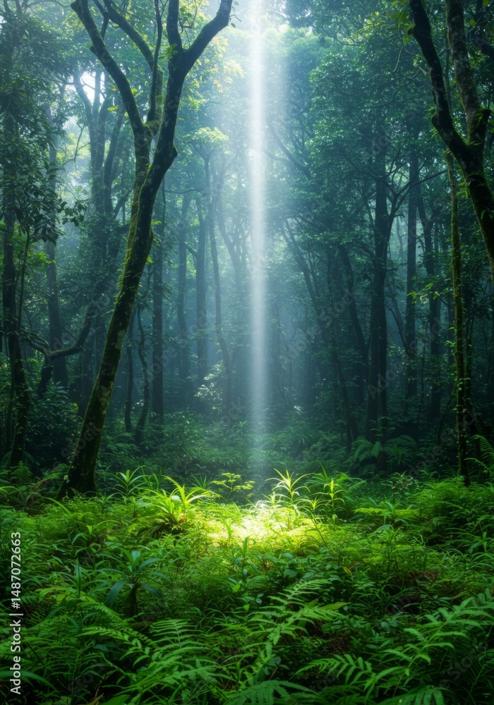 Obraz premium Sunbeam in Lush Green Forest