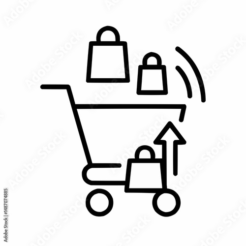Outlined shopping cart with shrinking product icons — buying less for more.